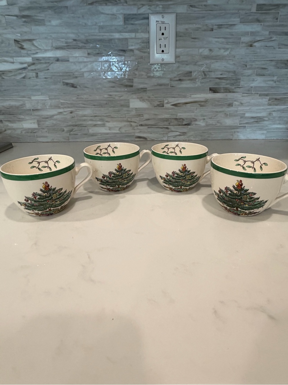 Spode Christmas Tree Mug Set of 4 Ceramic England White/Green S3324